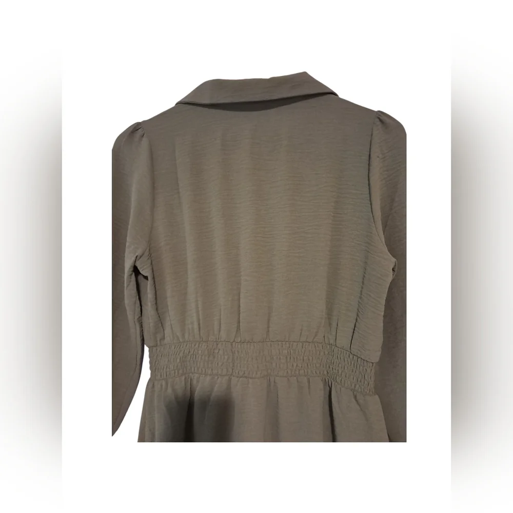 Naïf green shirt dress, front tie 3/4 sleeve - Picture 6 of 6